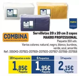 Oferta de Makro - Makro Professional Servilletas 20 X 20 Cm 2 Capas por 2,15€ en Makro
