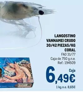 Oferta de Coral - Langostino Vannamei Crudo 30/42 Piezas/kg por 6,49€ en Makro