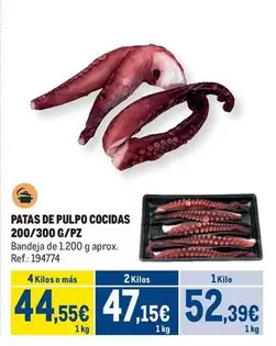 Oferta de Patas De Pulpo Cocidas por 52,39€ en Makro
