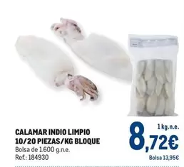Oferta de Calamar Indio Limpio 10/20 Piezas/kg Bloque por 8,72€ en Makro