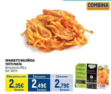 Oferta de Tutti Pasta - Spaghetti Bolonesa por 2,79€ en Makro