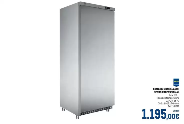 Oferta de Metro Professional - Armario Congelador Netro por 1195€ en Makro