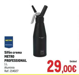 Oferta de Metro Professional - Sifón Crema por 29€ en Makro