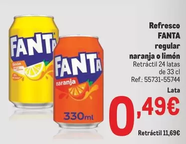 Oferta de Fanta - Refresco Regular Naranja O Limon por 0,49€ en Makro