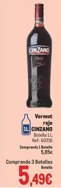 Oferta de Cinzano - Vermut Rojo por 5,49€ en Makro
