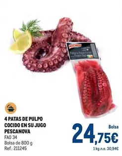 Oferta de Pescanova - 4 Patas De Pulpo Cocido En Su Jugo por 24,75€ en Makro