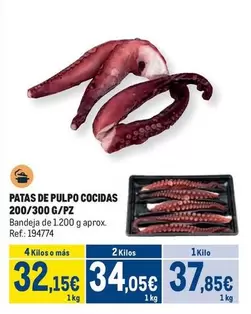 Oferta de Patas De Pulpo Cocidas 200/300 G/pz por 37,85€ en Makro