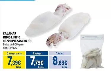 Oferta de Calamar Indio Limpio 10/20 Piezas/kg Iqf por 8,69€ en Makro
