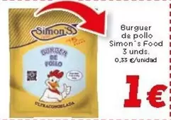 Oferta de Simon's - Burger De Pollo Food por 1€ en Supermercados Piedra