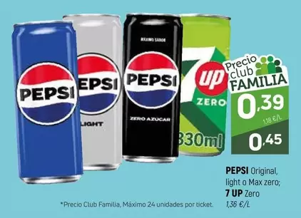 Oferta de Pepsi - Original, Light Max Zero por 0,39€ en Coviran