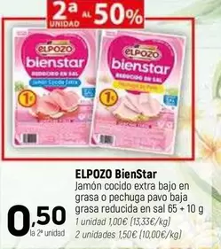 Oferta de El Pozo - Jamon Cocido Extra Bajo En Grasa O Pechuga Pavo Baja Grasa Reducida En Sal por 1€ en Coviran