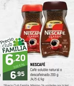Oferta de Nescafé - Café Soluble Natural O Descafeinado por 6,2€ en Coviran