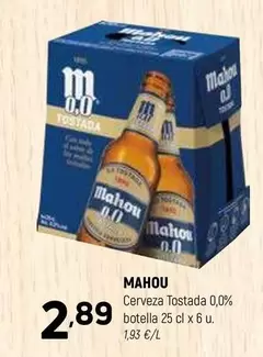 Oferta de Mahou - Cerveza Tostada 0,0% Botella por 2,89€ en Coviran