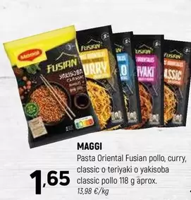 Oferta de Maggi - Pasta Oriental Fusian Pollo, Curry, Classic O Teriyaki O Yakisoba Classic Pollo por 1,65€ en Coviran