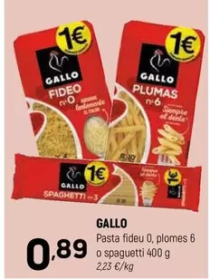 Oferta de Gallo - Pasta Fideu O, Plomes 6 O Spaguetti por 0,89€ en Coviran