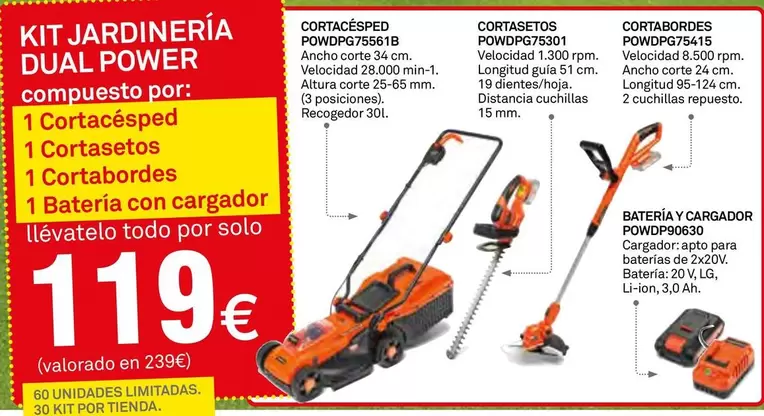 Oferta de Kit Jardineria Dual Power por 119€ en Bricoking