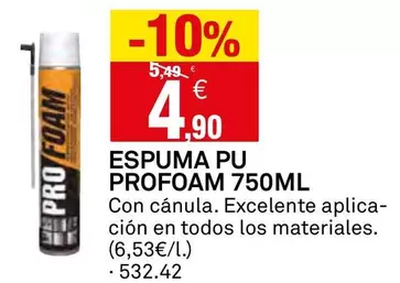 Oferta de Espuma Pu  Profoam 750ml por 4,9€ en Bricoking