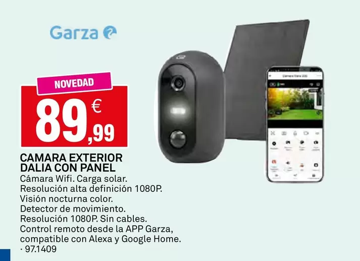 Oferta de Garza - Camara Exterior Dalia Con Panel por 89,99€ en Bricoking