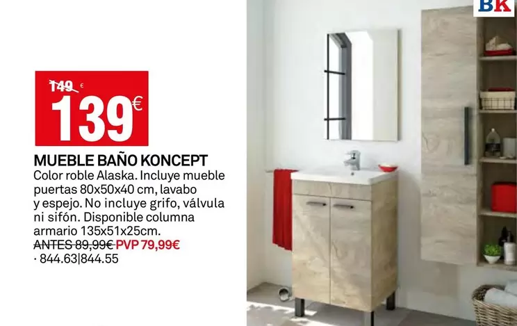 Oferta de Mueble Bano Koncept por 139€ en Bricoking