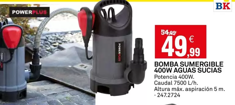 Oferta de Bomba Sumergible 400w Aguas Sucias por 49,99€ en Bricoking