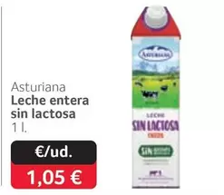 Oferta de Asturiana - Leche Entera Sin Lactosa por 1,05€ en Gros Mercat