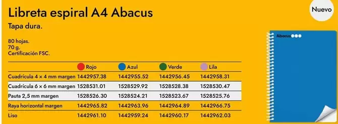 Oferta de Libreta Espiral A4 Abacus en Abacus