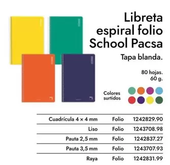 Oferta de Libreta Espiral Folio School Pacsa en Abacus