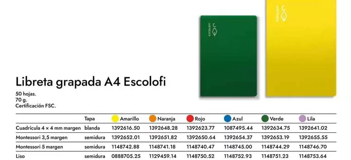 Oferta de Libreta Grapada A4 Escolofi en Abacus