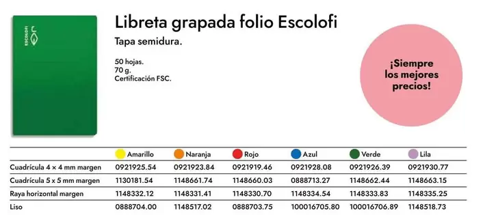 Oferta de Libreta Grapada Folio Escolofi en Abacus