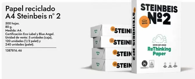 Oferta de Steinbeis - Papel Reciclado A4 N° 2 en Abacus