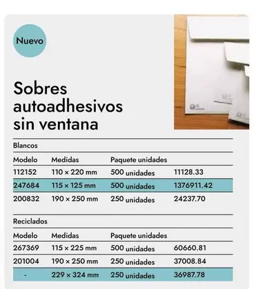 Oferta de Sobres Autoadhesivos Sin Ventana en Abacus