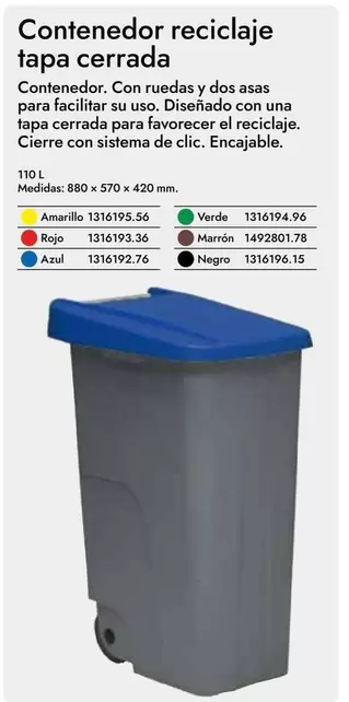 Oferta de Contenedor Reciclaje Tapa Cerrada en Abacus