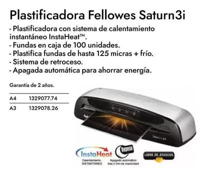 Oferta de Plastificadora Fellowes Saturn3i en Abacus