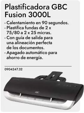 Oferta de Fusion - Plastificadora GBC  3000L en Abacus