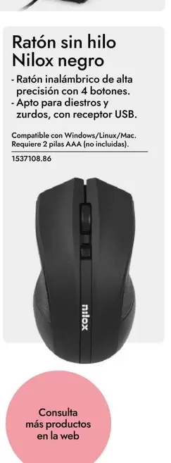 Oferta de Nilox - Raton Sin Hilo  Negro en Abacus