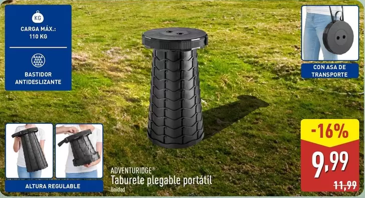 Oferta de Adventuridge - Taburete Plegable Portatil por 9,99€ en ALDI