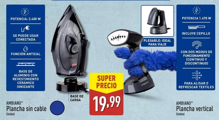 Oferta de Ideal - Plancha Sin Cable por 19,99€ en ALDI