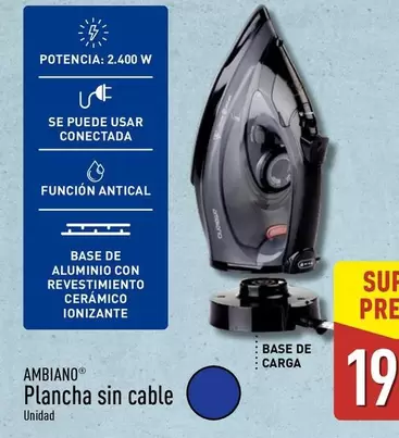 Oferta de Ambiano - Plancha Sin Cable por 19,99€ en ALDI