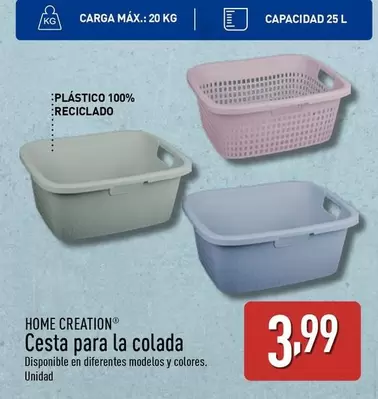 Oferta de Home - Home Creation Cesta Para La Colada por 3,99€ en ALDI