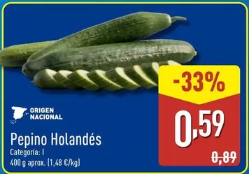 Oferta de Origen - Pepino Holandés por 0,59€ en ALDI