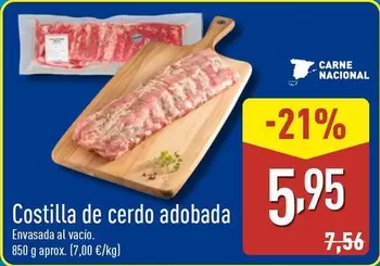 Oferta de Costilla De Cerdo Adobada por 5,95€ en ALDI