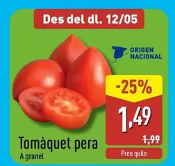 Oferta de Origen - Tomàquet Pera por 1,49€ en ALDI