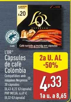 Oferta de L'or - Capsules De Cafe Colombia por 8,65€ en ALDI