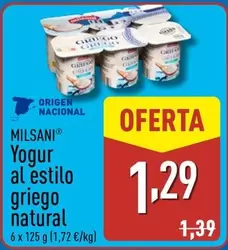 Oferta de Milsani - Yogur Al Estilo Griego Natural por 1,29€ en ALDI