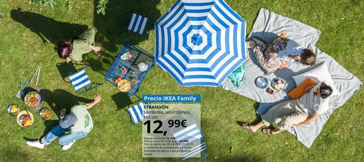 Oferta de Strandon - Sombrilla, Azul/Blanco, 140 Cm por 12,99€ en IKEA
