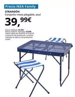 Oferta de Strandon - Conjunto Mesa Plegable, Azul por 39,99€ en IKEA