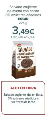 Oferta de Esgir - Salvado Crujiente  De Avena Con Cacao 0% Azúcares Añadidos  por 3,49€ en Carrefour