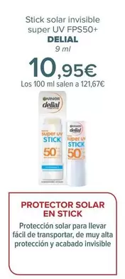 Oferta de Delial - Stick Solar Invisible Super Uv Fps50+ por 10,95€ en Carrefour