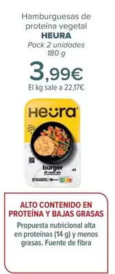 Oferta de Heura - Hamburguesas De  Proteína Vegetal   por 3,99€ en Carrefour
