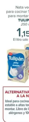 Oferta de Tulipán - Nata Vegetal Para Cocinar 15% Mg O Para Montar 31% Mg  por 1,15€ en Carrefour